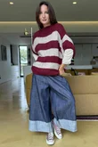  Big Softie Block Stripe Cap Sleeve Knit Top Burgundy /15=